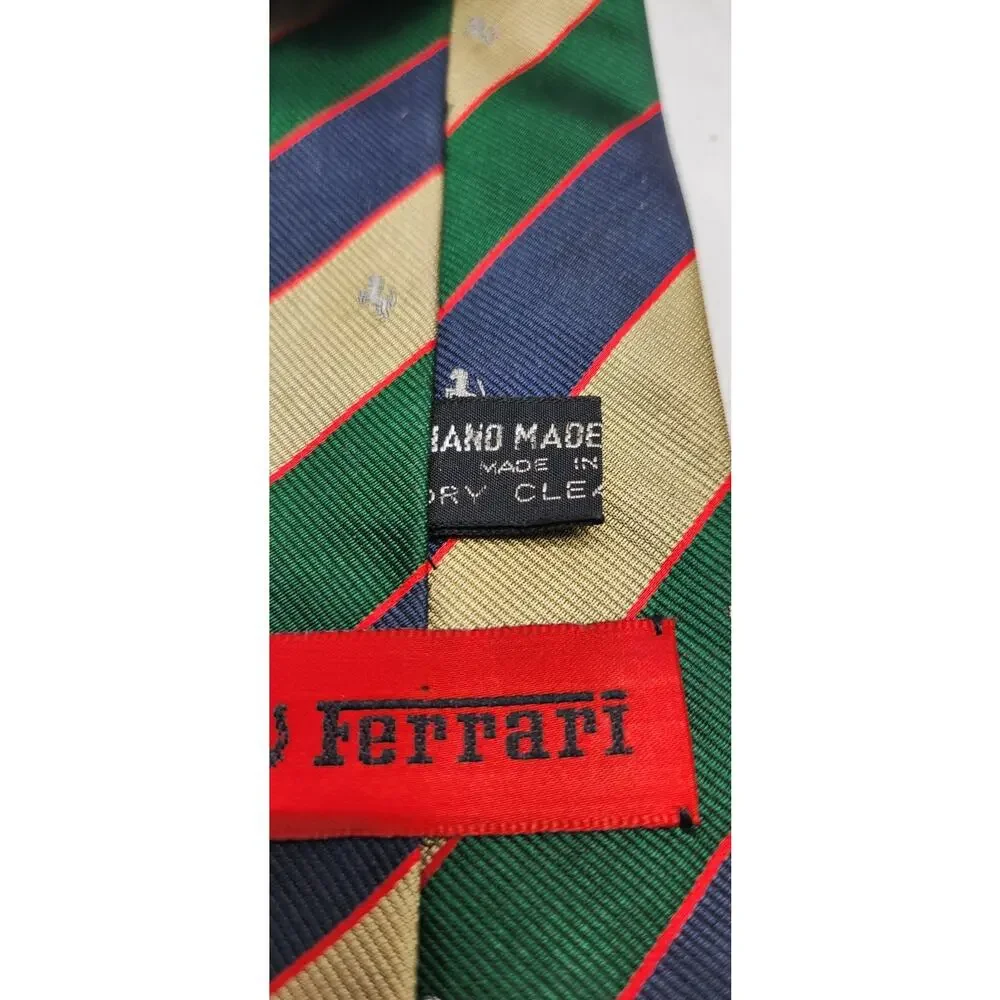 Ferrari Mens Silk Neck Tie Striped Repp Graphic‎ Hand Made Spain See Pics